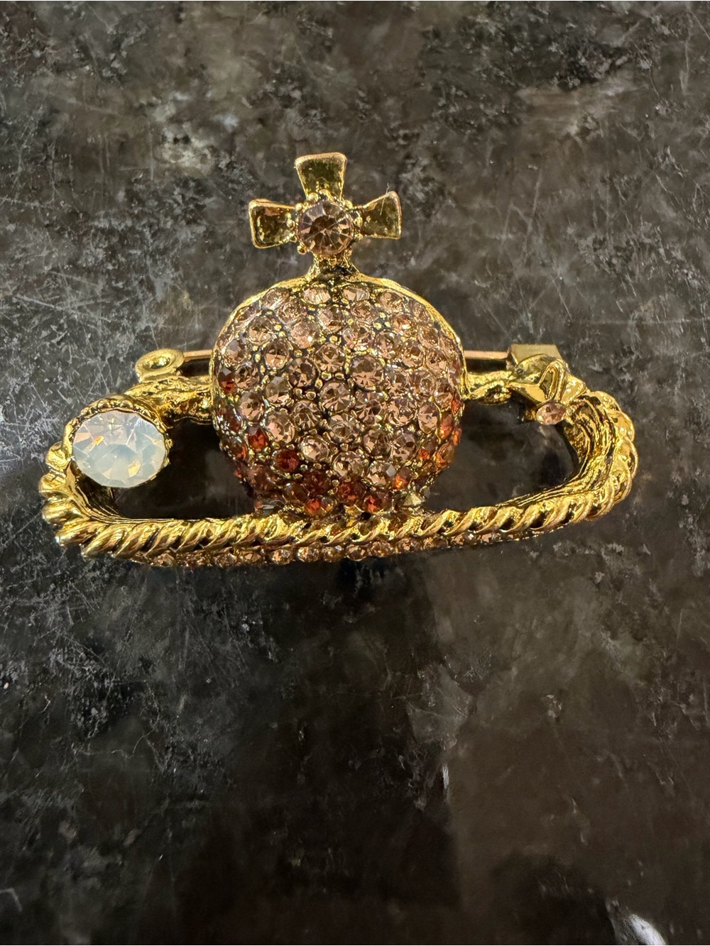 Gold-Tone Pink Crystal Orb Brooch - Women Jewelry